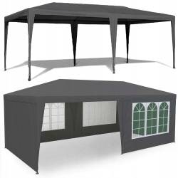 Cort de gradina 300x600 cm, 6 pereti detasabili cu ferestre si usa, structura metalica, PE impermeabil, gri