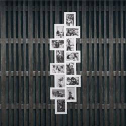 Rama foto de perete, colaj de 14 fotografii, 36x118cm, alb