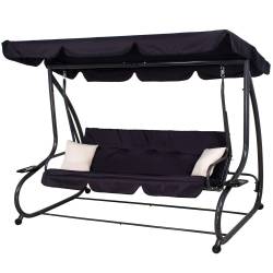 Balansoar gradina cu 4 locuri, functie pat, acoperis reglabil si impermeabil, structura otel, 220x120x162 cm, gri