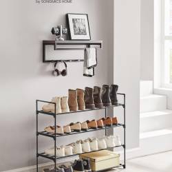 SONGMICS Suport pentru pantofi cu 4 nivele, structura metalica, pentru 16-20 perechi, 92x30x74 cm, negru