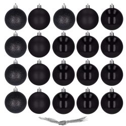 Set globuri de Craciun, 20 bucati, 3 modele, 4 cm, negru
