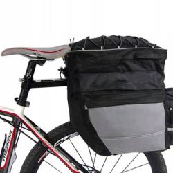 Geanta portbagaj bicicleta dubla, 8 buzunare laterale, 39x34x43cm, negru cu elemente reflectorizante gri, protectie impermeabila