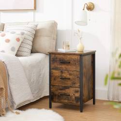 VASAGLE Noptiera cu 3 sertare pentru dormitor, design industrial, 40x40x60cm, maro rustic