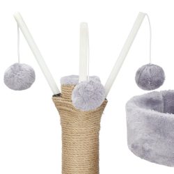 Ansamblu de joaca pentru pisici, cu loc pentru zgariat, ascuns, culcus, mingi, 127cm, gri