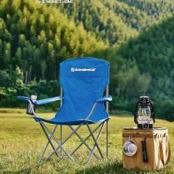 SONGMICS Set 2 scaune pliabile de camping sau pescuit, suport pahar, maxim 150kg, albastru