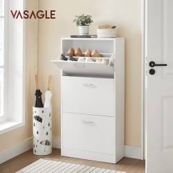 VASAGLE Dulap pantofi cu 2 usi rabatabile, pentru 12-18 perechi, 60x24x120 cm, alb