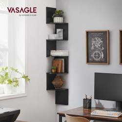 VASAGLE Raft de colt plutitor pe 5 niveluri, din lemn, 20x20x128cm, negru