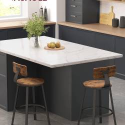 VASAGLE Set de 2 scaune de bar inalte cu spatar, cadru din otel, industrial, 51x89cm, maro rustic