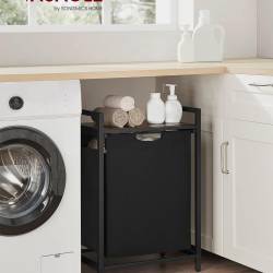 VASAGLE Cos de rufe, sac de rufe detasabil, raft, cadru metalic, 65L, 50x33x72 cm, maro rustic si negru