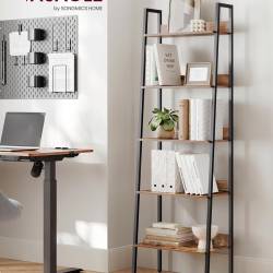 VASAGLE Biblioteca tip scara, cadru otel cu 5 polite, stil industrial, 60x30x170 cm, maro