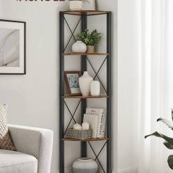 VASAGLE Biblioteca de colt cu 5 etaje, cadru metalic, stil industrial, 30x30x160 cm, maro rustic