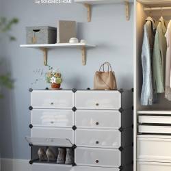 SONGMICS Dulap de depozitare pantofi modular, configurabil cu 10 compartimente, 43x31x173 cm, gri