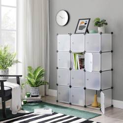 SONGMICS Unitate de depozitare cu 12 cuburi, pentru pantofi sau haine, personalizabil, 31x93x123 cm, alb transparent