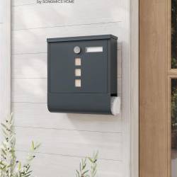 SONGMICS Cutie postala de exterior, pentru gard sau perete, din otel zincat, cu incuietoare, 31x10x34cm, gri