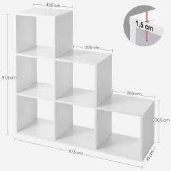 VASAGLE Biblioteca cu 6 compartimente, unitate de depozitare pentru decoratiuni, din lemn, 29x98x98cm, alb