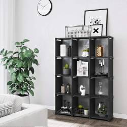 SONGMICS Raft de depozitare modular cu 12 cuburi, textil, personalizabil, 30x105x140 cm, negru