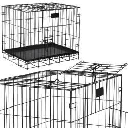 Cusca pentru animale, 2 usi, Pliabila din metal, L, Negru, 59x50x42 cm