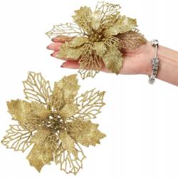 Set 10 ornamente pentru bradul de Craciun, stea Poinsettia, 16cm, galben auriu