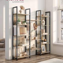 VASAGLE Biblioteca cu 14 rafturi din lemn, cadru metalic, 24x158x166cm, stil industrial, stejar si negru