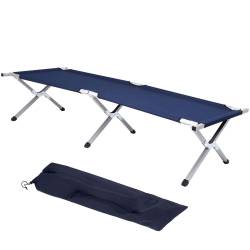 Pat pliant pentru camping, structura metalica, 190x74x42cm, 150kg, albastru marin