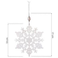 Decoratiune brad fulg de zapada, 13 cm, alb cu sclipici