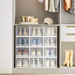 SONGMICS Cutii de pantofi, set de 12 organizatoare stivuibile, structura rezistenta ABS, 35x25x19cm, transparent