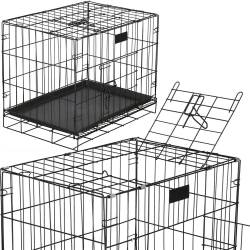 Cusca pentru animale, 2 usi, Pliabila din metal, L, Negru, 60x50x42 cm