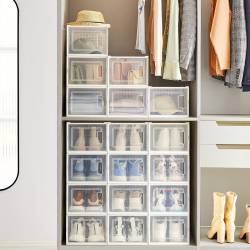 SONGMICS Cutii de pantofi, set de 18 organizatoare stivuibile, structura rezistenta ABS, 35x25x19cm, transparent