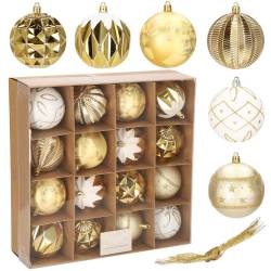 Set globuri de Craciun, 16 bucati, 8cm, 6 modele, auriu