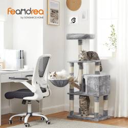 FEANDREA Ansamblu de joaca pentru pisici, tip copac, cu 2 culcusuri si ascunzatoare, 54x40x138cm, gri deschis