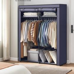 SONGMICS Garderoba pentru depozitarea hainelor, din material textil, cu 2 bare pentru umerase, 43x140x174cm, albastru