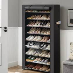 SONGMICS Raft pentru pantofi pe 9 nivele, pana la 50 de perechi pantofi, textil, 88x28x160cm, negru