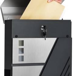 SONGMICS Cutie postala de exterior, pentru gard sau perete, din otel si inox, 37x11x37cm, argintiu inox si gri inchis
