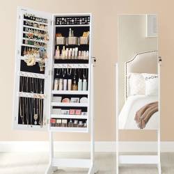 SONGMICS Oglinda de podea cu suport, design fara rama, cu spatiu de depozitare, 41x37x152cm, alb