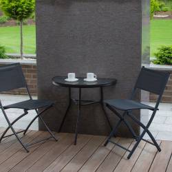 Set mobilier gradina sau balcon, masa semirotund sticla cu 2 scaune pliabile, gri