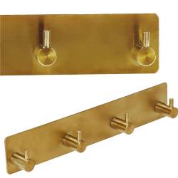 Cuier de baie pentru prosoape, montare fara gaurire, otel, 4 agatatori, 24x4.5cm, auriu
