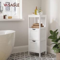 VASAGLE Dulap de podea pentru baie, multifunctional, 2 sertare, 30x30x89cm, alb