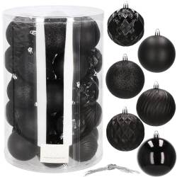 Set globuri de Craciun, 30 bucati, 8cm, 6 modele, negru