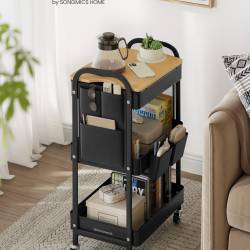 SONGMICS Raft de depozitare mobil tip carucior rulant, pentru baie sau bucatarie, cadru otel cu blat MDF, 31x44x74 cm, negru