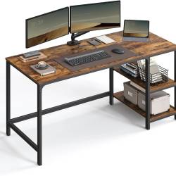 VASAGLE Birou cu 2 rafturi stanga sau dreapta, stil industrial, 60x140x76 cm, maro rustic