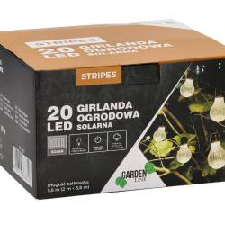 Ghirlanda luminoasa, LED, model Stripes, 20 becuri, 580cm, incarcare solara, lumina alb cald