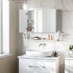 VASAGLE Dulap de baie de perete, 3 usi cu oglinda, compartiment deschis, 15x70x70cm, alb