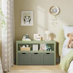 VASAGLE Dulap depozitare jucarii, din MDF, cu 3 compartimente detasabile pe roti,  30x102x60 cm, verde