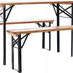 Set berarie din lemn masiv, plabil, pentru terasa sau gradina, o masa si doua banci, 117x56cm, natur