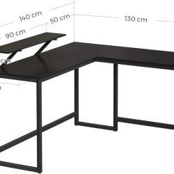 VASAGLE Birou in forma de L cu suport pentru monitor, cadru metalic, 140x130x76cm, negru