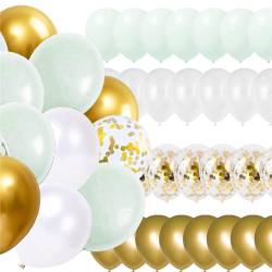 Set 50 baloane pentru petrecere, 40cm, alb, auriu, verde menta