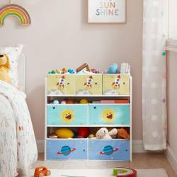 SONGMICS Raft de depozitare jucarii, 7 cutii detasabile din tesatura, 63x30x60cm, alb