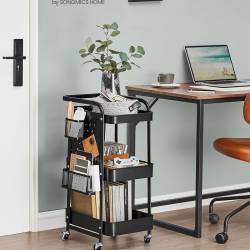 SONGMICS Raft de depozitare mobil tip carucior rulant, pentru baie sau bucatarie, cadru otel, 32x43x74 cm, negru
