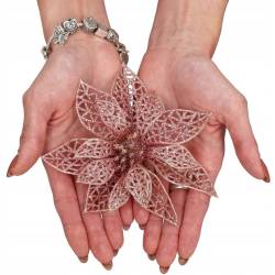 Set 10 ornamente pentru bradul de Craciun, stea Poinsettia, 10 cm, roz