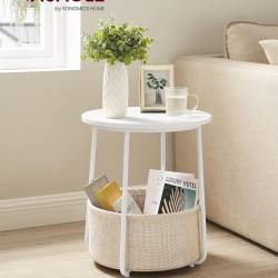 VASAGLE Masuta de cafea rotunda cu cos de stofa, stil modern, 45x50cm, alb cu bej